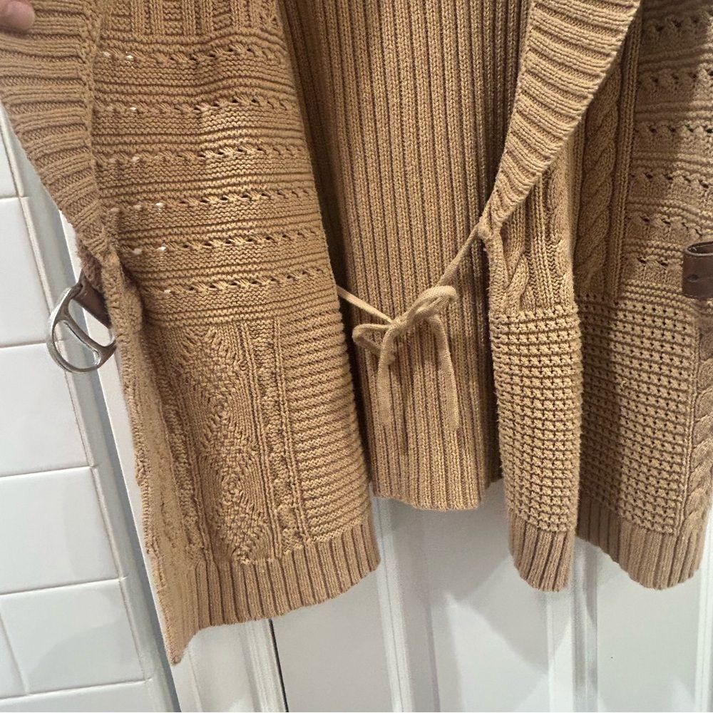 Lauren Ralph Lauren Tan Surplice Cable Knit Sweater Vest Buckle XXL - Picture 9 of 13